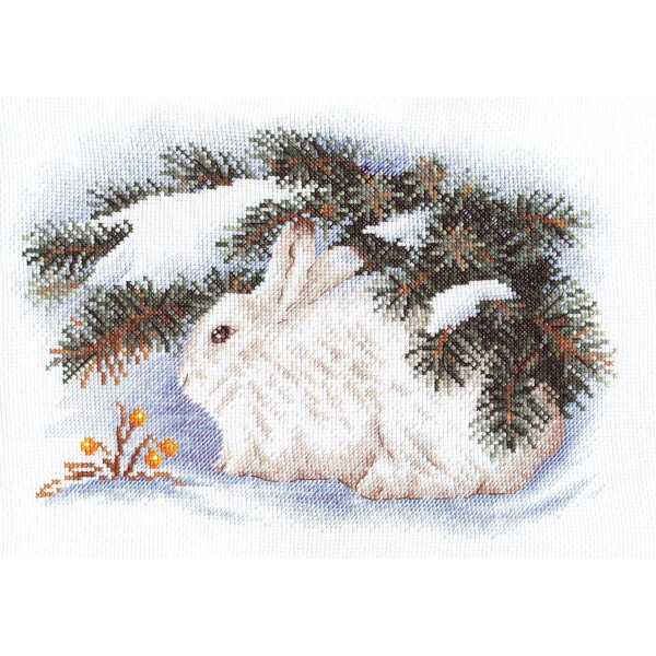 Panna counted cross stitch kit "White Hare" 28x21,5cm, DIY