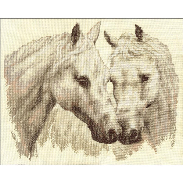 Panna kruissteek set "2 witte paarden" 43,5x36,5cm, telpatroon