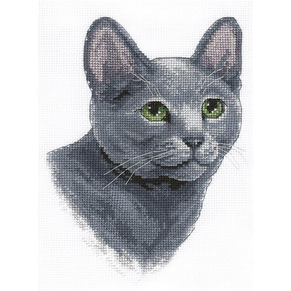 Panna counted cross stitch kit "Russian Blue Cat" 17x20cm, DIY