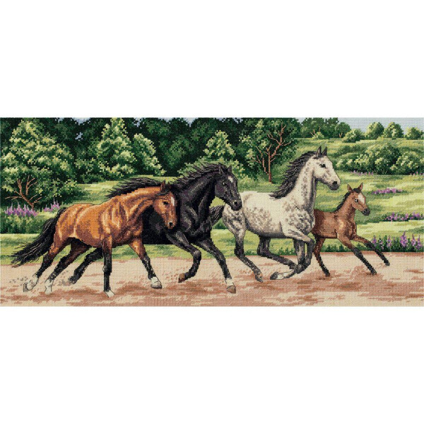 Panna kruissteek set "Wilde paarden" 44.5x20cm, telpatroon