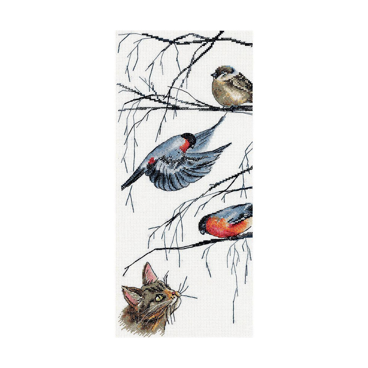 Panna counted cross stitch kit "Birds and a Curious...