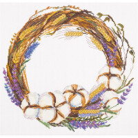Panna counted cross stitch kit "Lavender and Cotton Wreath" 35x33,5cm, DIY