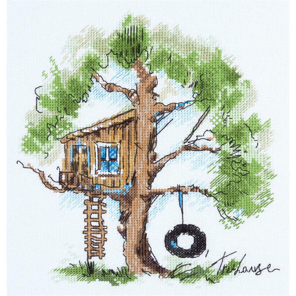 Juego de punto de cruz Panna "casa del árbol" 20x22,5cm, patrón de conteo