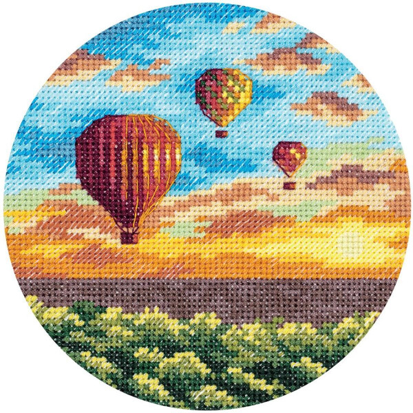 Panna counted cross stitch kit "Air balloons at sunset" 12x12cm, DIY