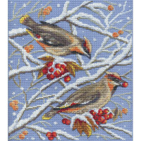 Panna counted cross stitch kit "Waxwings" 21x25cm, DIY