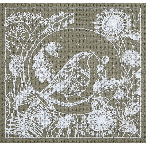 Panna counted cross stitch kit "White Lace. Bird" 16x16,5cm, DIY