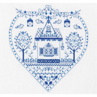 Panna kruissteek set "Blauw hart" 22x23cm, telpatroon