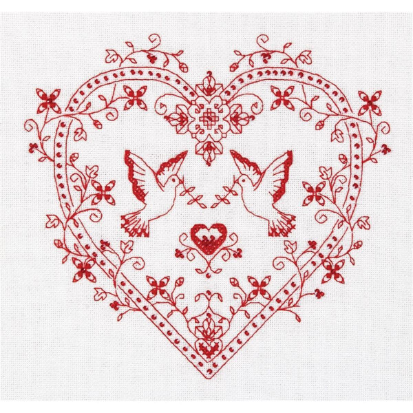 Ensemble point de croix Panna "Coeur avec colombes" 20x19cm, motif de comptage