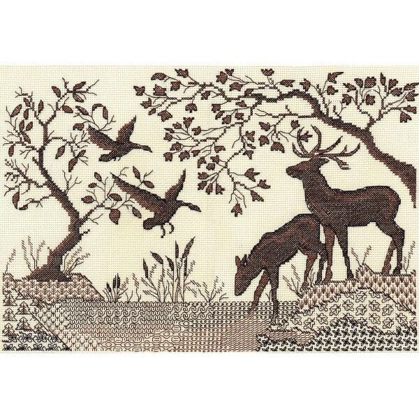 Panna counted blackwork stitch kit "Deer by the River" 35x25cm, DIY