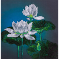 Panna Stickpackung Perlenstickerei "Weißer Lotus" 27x27cm, Stickbild vorgezeichnet
