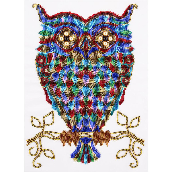 Paquet de broderie Panna broderie perle "Rainbow owl" 23x32cm, dessin de broderie