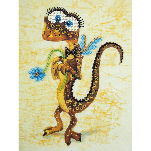 Panna Stickpackung Perlenstickerei "Kesha Lizard" 15x21cm, Stickbild vorgezeichnet