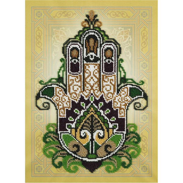 Pacchetto ricamo Panna confezione perlina "Mano di Fatima" 23x31,5cm, immagine ricamata disegnata