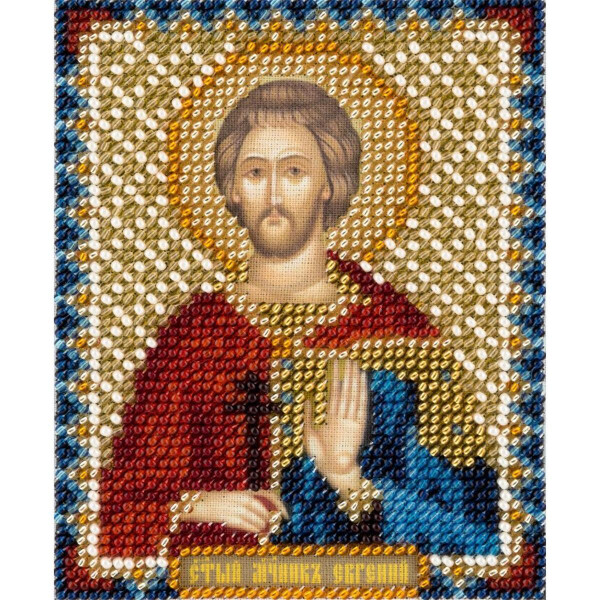 Paquete de bordados Panna bordado con perlas "Icono del santo mártir Eugen von Sebaste" 8,5x11cm, cuadro de bordado dibujado