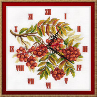 Panna counted cross stitch kit "Clock. Clusters of mountain ash" 27x27cm, DIY