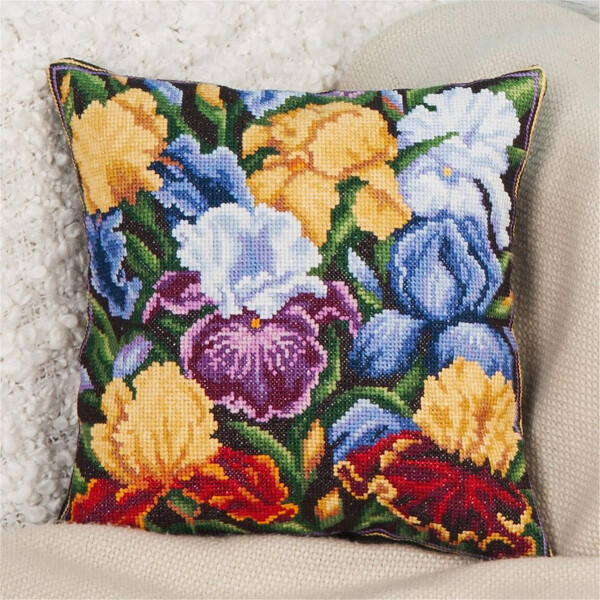 Panna cushion counted cross stitch kit "Rainbow Irises" 30x30cm, DIY