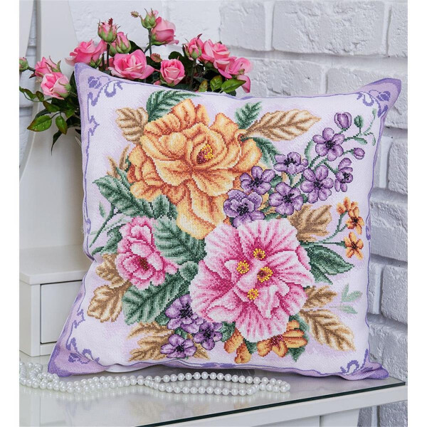 Panna cushion counted cross stitch kit "Bloomed Flowers" 40,5x40,5cm, DIY
