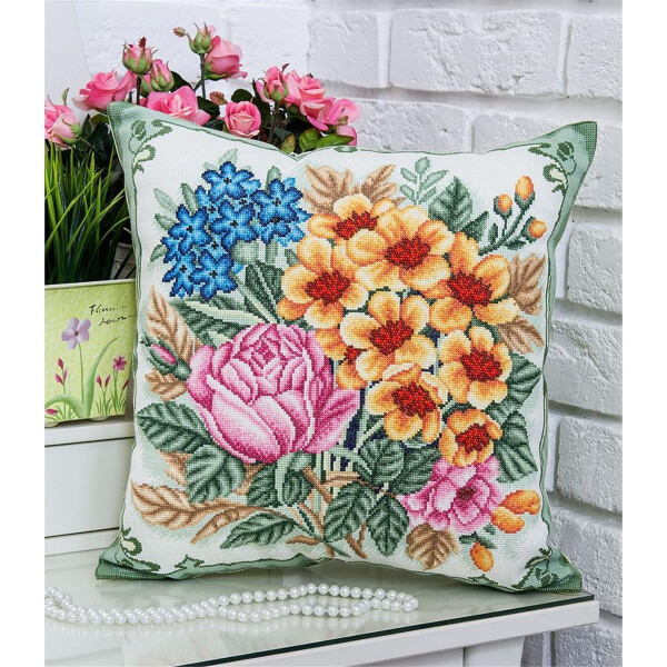 Panna cushion counted cross stitch kit "Flower Chime" 40.5x40.5cm, DIY
