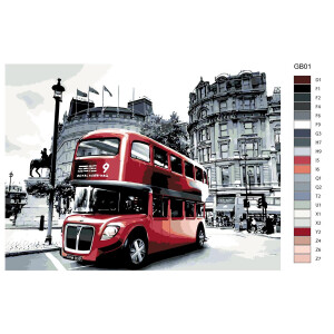 Pittura con numeri "Autobus rosso a Londra",...