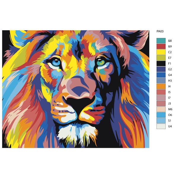 Schilderij op nummer "Leeuw portret kleurrijk", 40x50cm, pa03