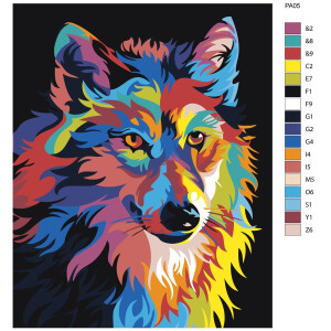 Schilderij met nummers "Wolf colorful",...