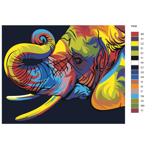 Schilderij op nummer "Olifant kleurrijk", 40x50cm, pa06