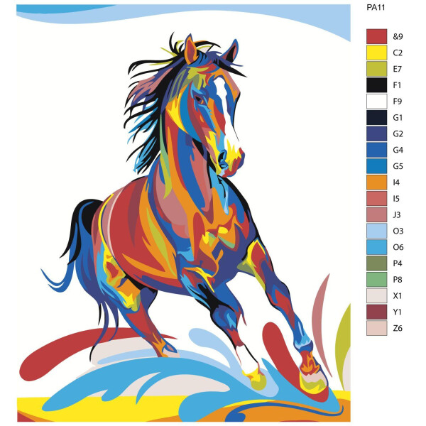 Schilderij op nummer "Racing paard kleurrijk", 40x50cm, pa11