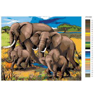 Pittura con i numeri "Elefanti sulla strada", 40x50cm, z-z10122223