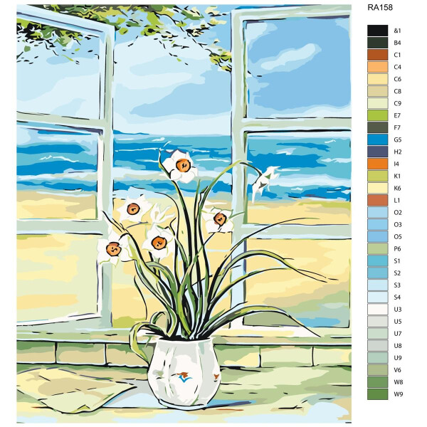 Schilderij met nummers "venster naar het strand", 40x50cm, ra158
