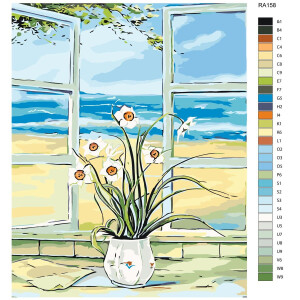 Pittura con i numeri "finestra sulla spiaggia",...