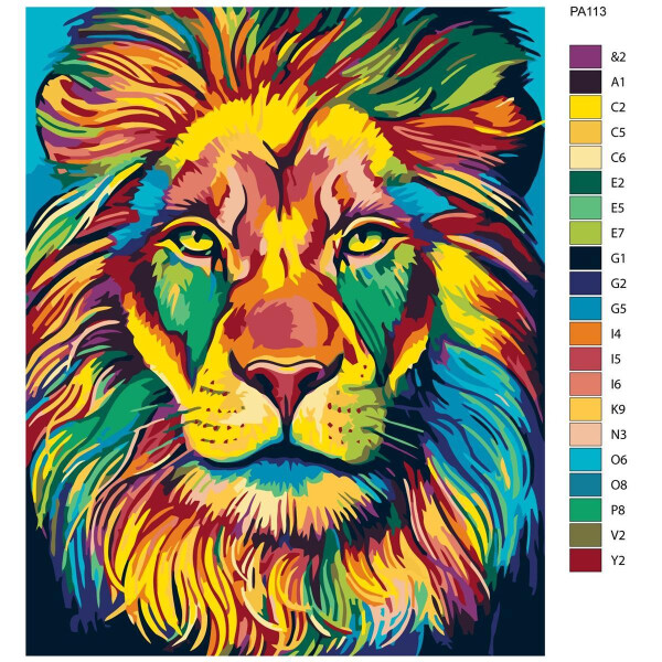 Pittura con i numeri "Bellissimo leone colorato", 40x50cm, pa113