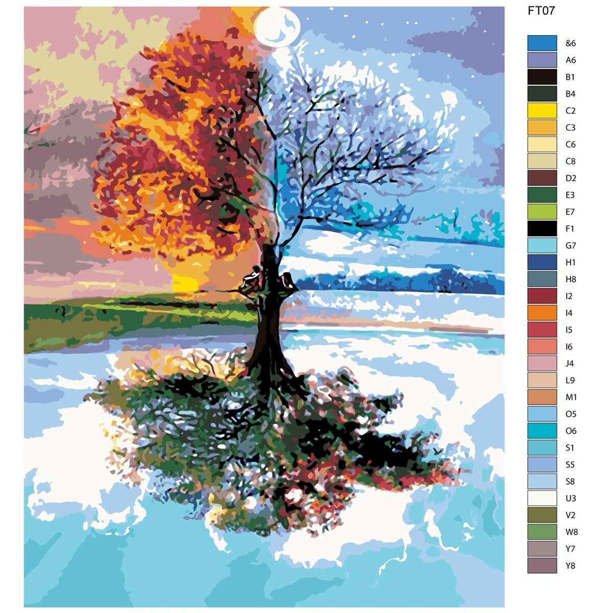 Schilderij met nummers "boom van de seizoenen",...