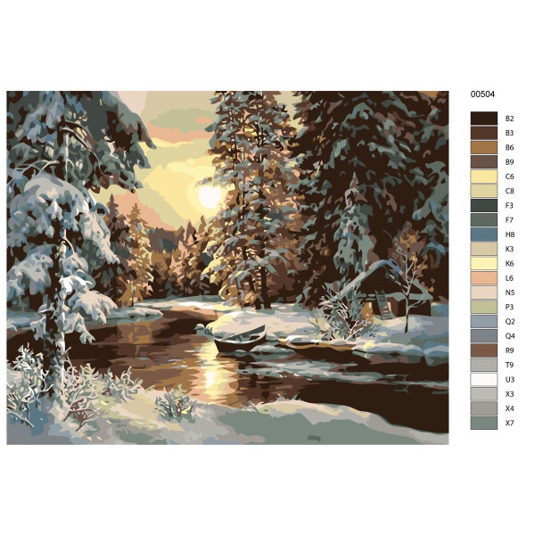 Peinture par numéros "Rivière dans la forêt dhiver", 40x50cm, ktmk-00504