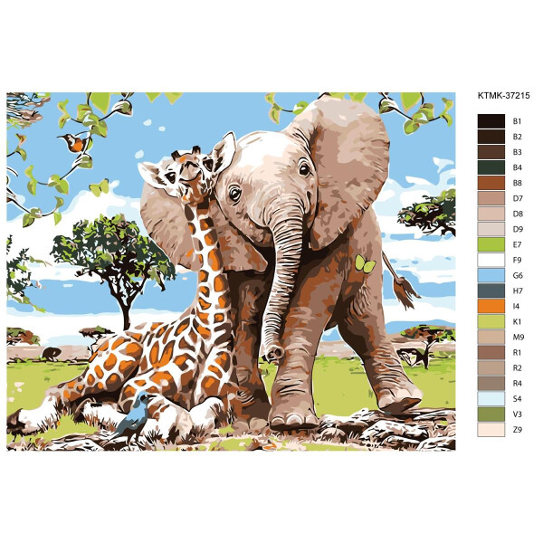 Pittura con i numeri "Giraffa con elefante", 40x50cm, ktmk-ktmk-37215