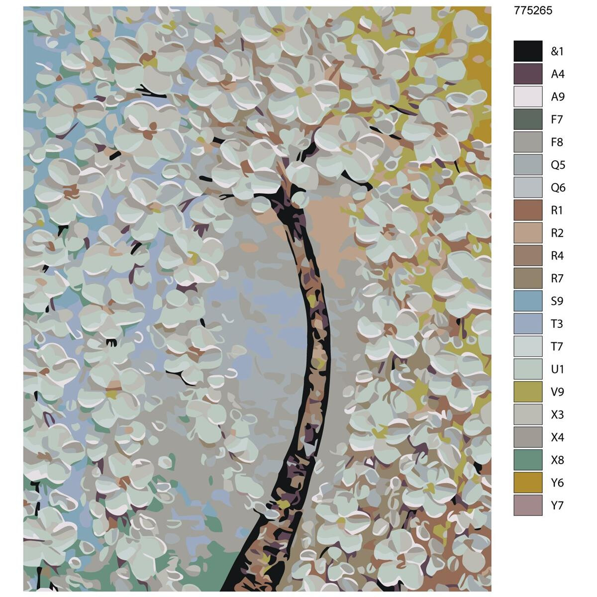 Pittura dai numeri "Albero con fiori bianchi",...