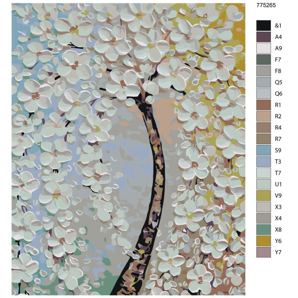 Schilderij volgens nummers "Boom met witte bloemen", 40x50cm, ktmk-775265