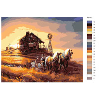 Pittura con i numeri "carrozza trainata da cavalli nel villaggio", 40x50cm, ktmk-99132