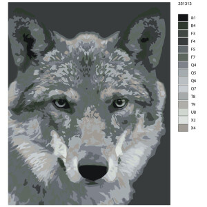Schilderij op nummer "Wolf zwart-wit", 40x50cm,...