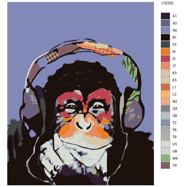 Paint by Numbers "Monkey with headphones", 40x50cm, KTMK-172703
