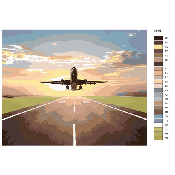 Schilderij met nummers "Vliegtuig opstijgen", 40x50cm, ktmk-ch06