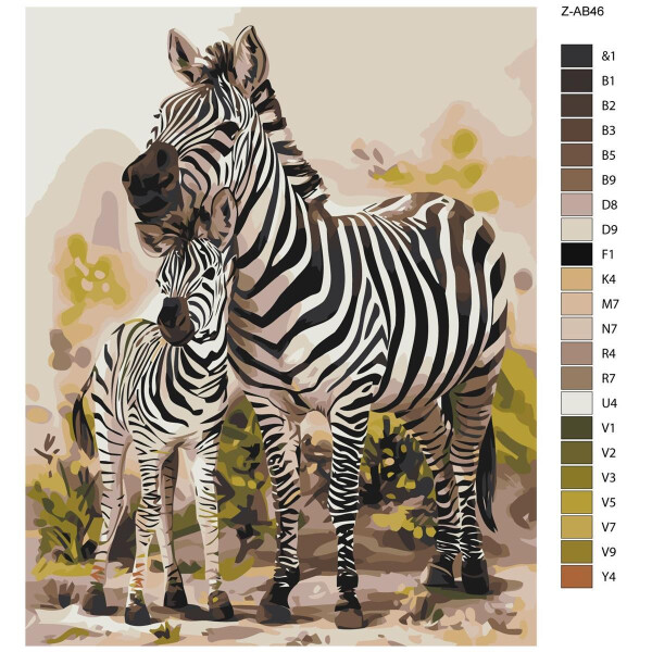Pittura con numeri "Zebra con puledro", 40x50cm, z-ab46