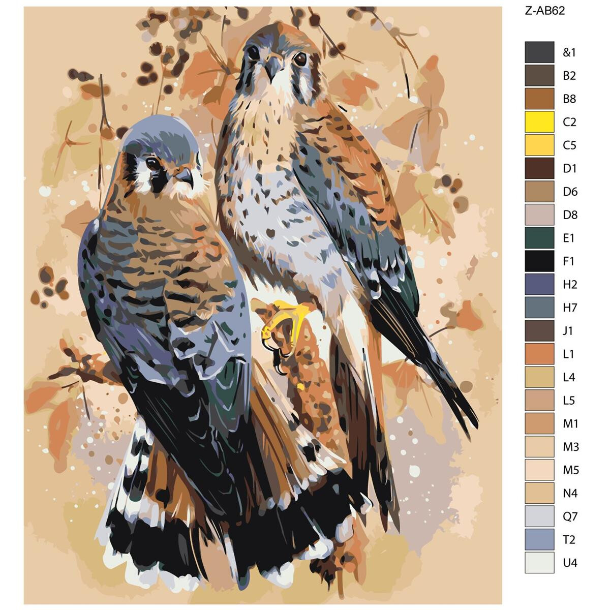 Pittura con numeri "Uccelli beige", 40x50cm,...