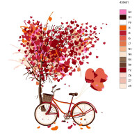 Pittura con numeri "Albero rosso con bicicletta", 40x50cm, ktmk-435451