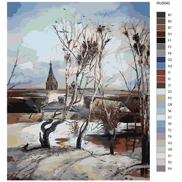 Pittura con i numeri "È inverno", 40x50cm, rus042
