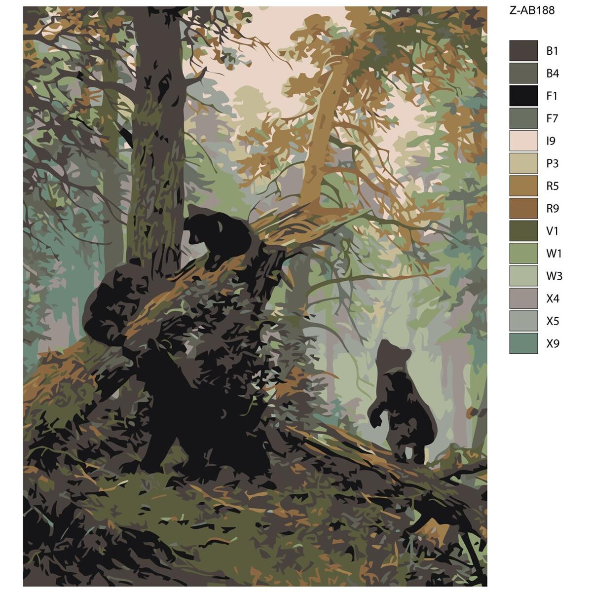 Pittura con i numeri "Foresta di orsi",...