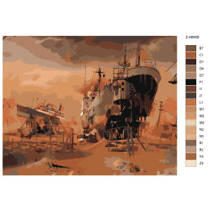 Pittura per numeri "Nave Arancione", 40x50cm,...
