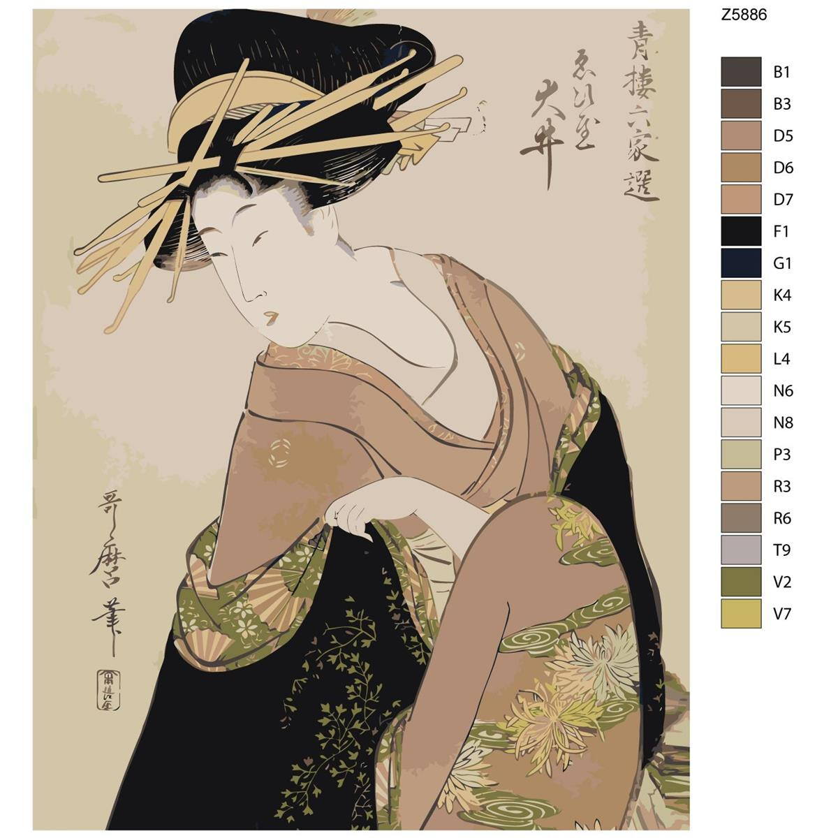 Pittura con numeri "Cappello donna asiatica",...