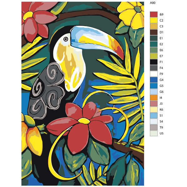 Peinture par numéros "Fleurs de Toucan", 40x60cm, a90