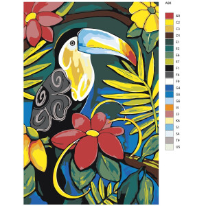 Paint by Numbers "Toucan flowers", 40x60cm, A90