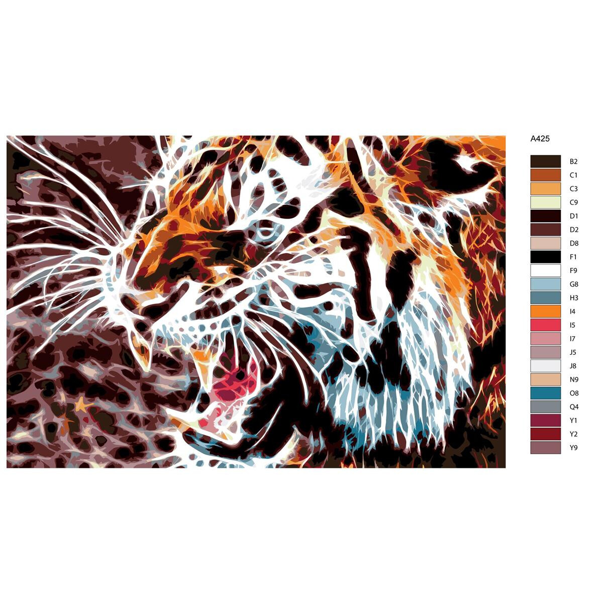 Pittura con numeri "Tigre aggressiva", 40x60cm,...